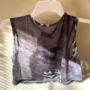 Grey oriental mesh sleeveless racer back crop top, size 12 never worn.